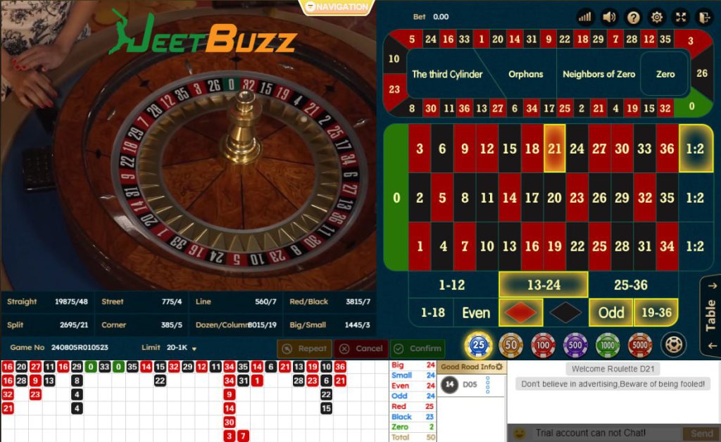 Roulette interface at Jeetbuzz bookmaker